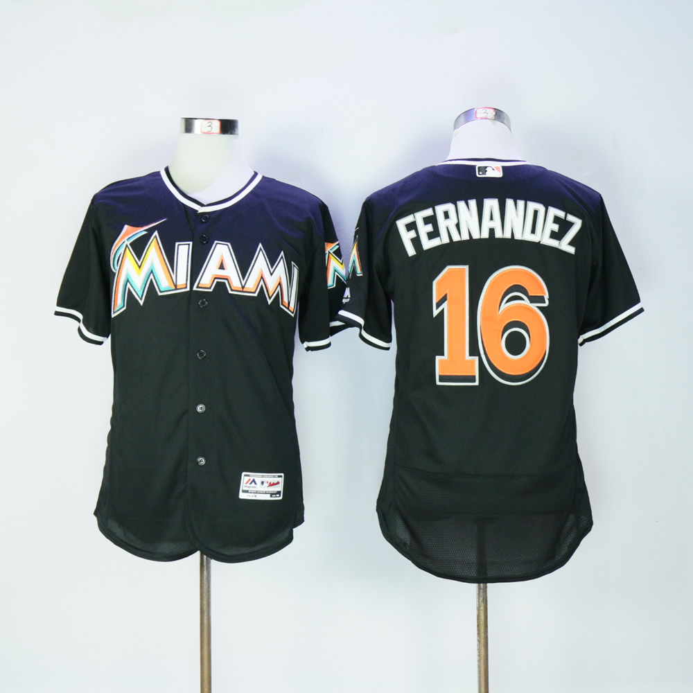 Men Miami Marlins 16 Fernandez Black Elite MLB Jerseys